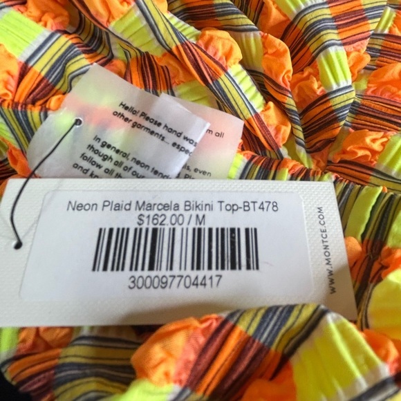 New Montce Marcela Bikini Top Neon Plaid Medium - Picture 7 of 7